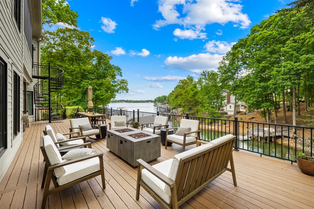 Open deck seating overlooking the water — the perfect spot for your morning coffee or evening wind-down.