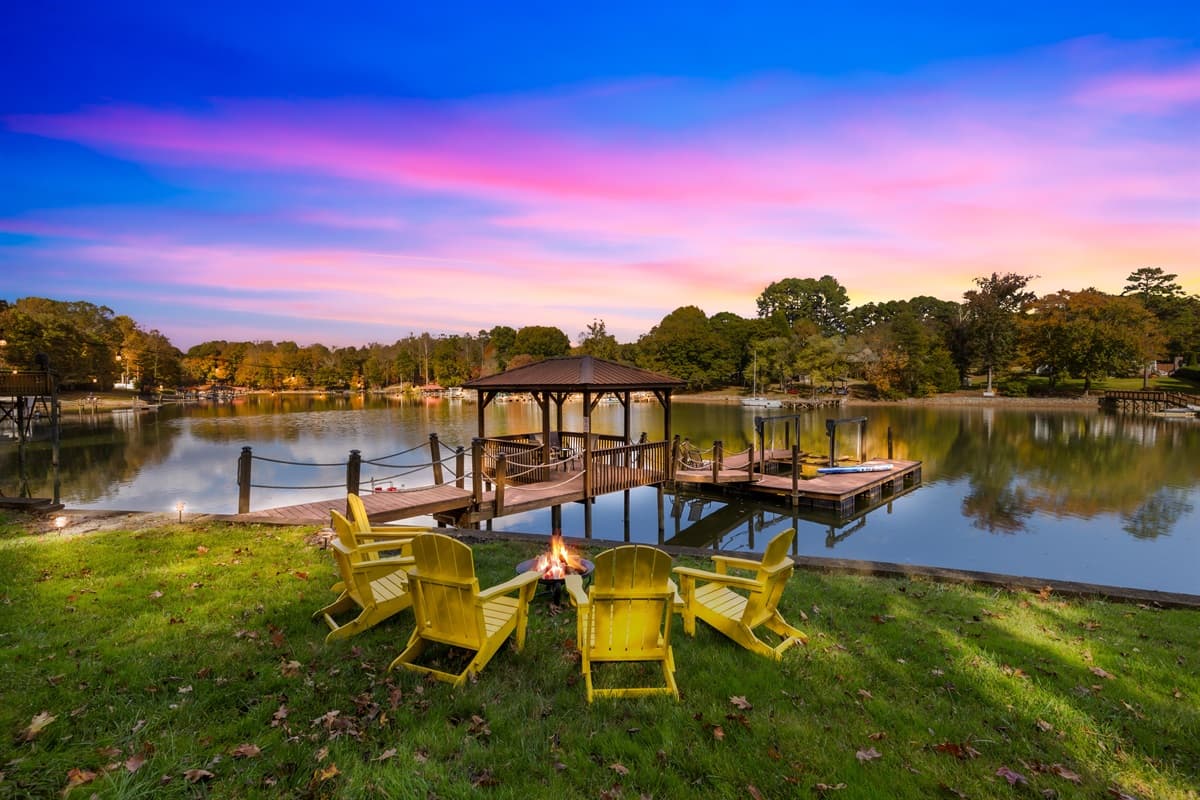 Watch the sunrise paint the sky from the covered dock, complete with cozy Adirondack chairs waiting for you and your coffee.
