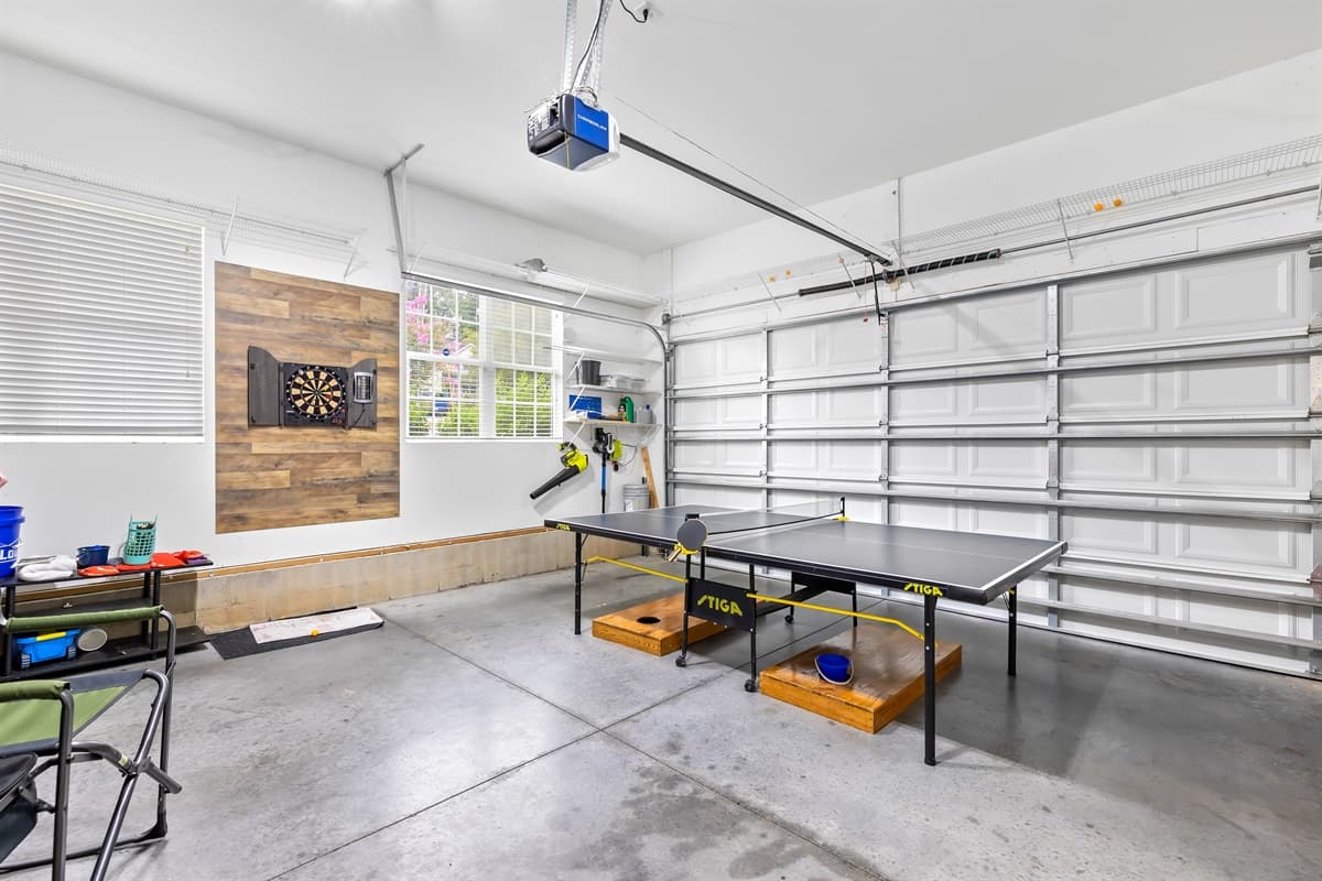 Get your game on in this game room converted garage.