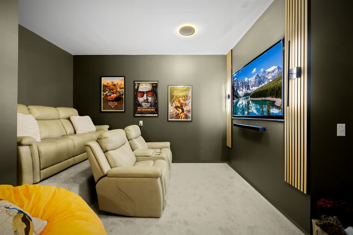 Settle into the reclining seats of your own home theater for a cozy movie night in.