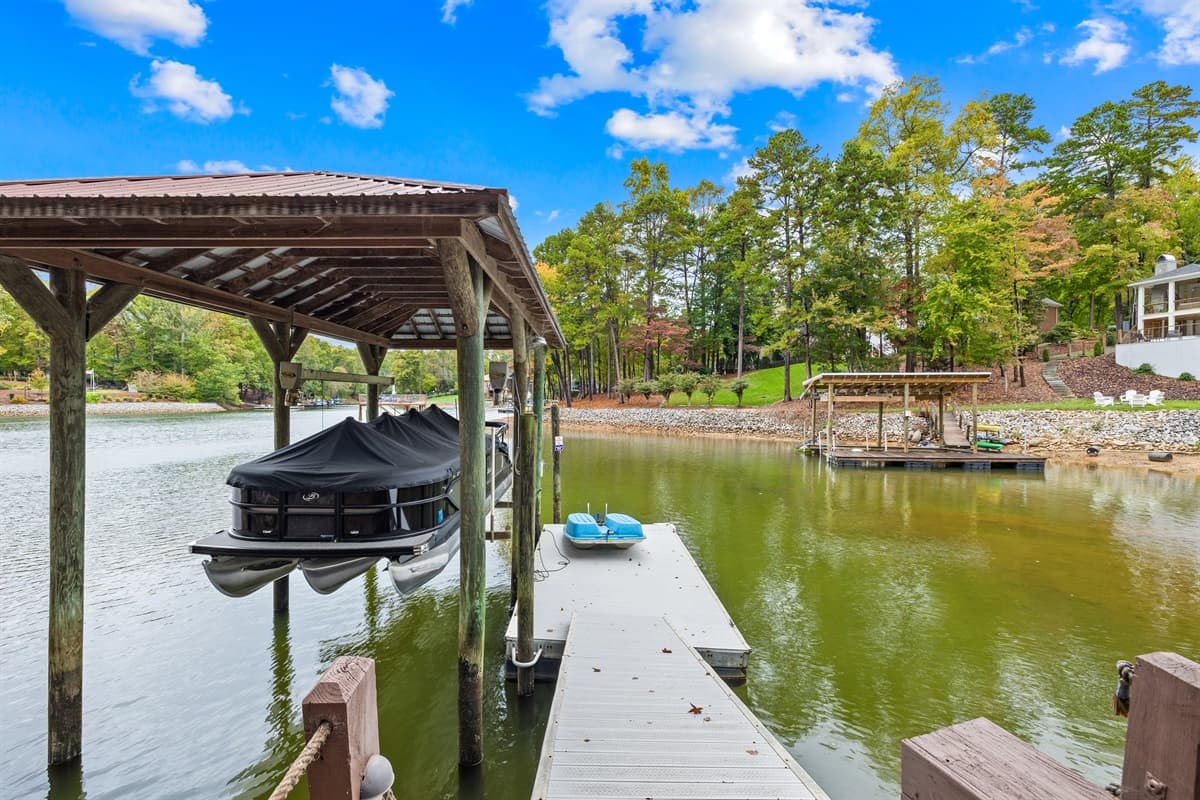 Boat docking and cleats are on the right side. The owners boat lives where shown in the image.